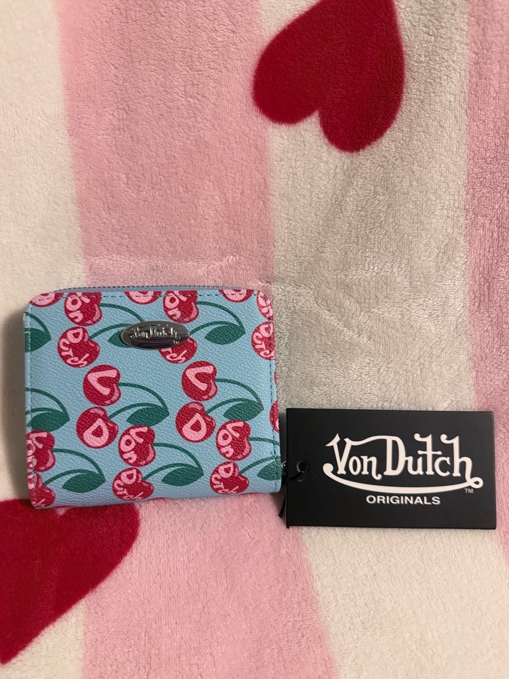 NWT Von Dutch Light Blue Wallet with Cherry 🍒 Print